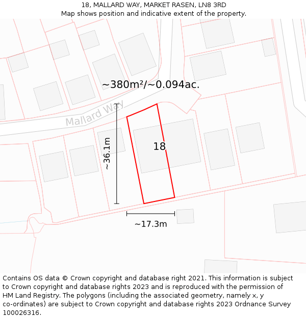 18, MALLARD WAY, MARKET RASEN, LN8 3RD: Plot and title map