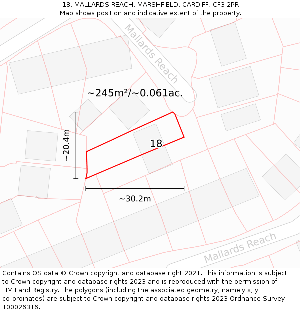 18, MALLARDS REACH, MARSHFIELD, CARDIFF, CF3 2PR: Plot and title map