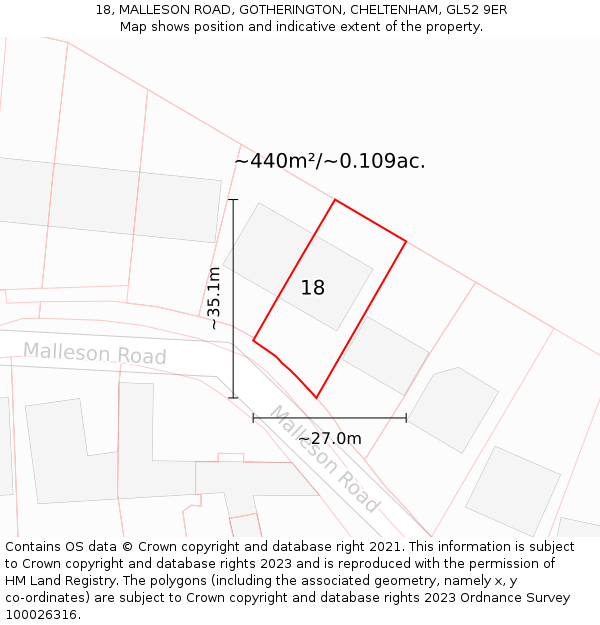 18, MALLESON ROAD, GOTHERINGTON, CHELTENHAM, GL52 9ER: Plot and title map