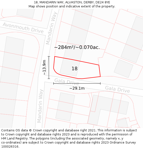 18, MANDARIN WAY, ALVASTON, DERBY, DE24 8YE: Plot and title map