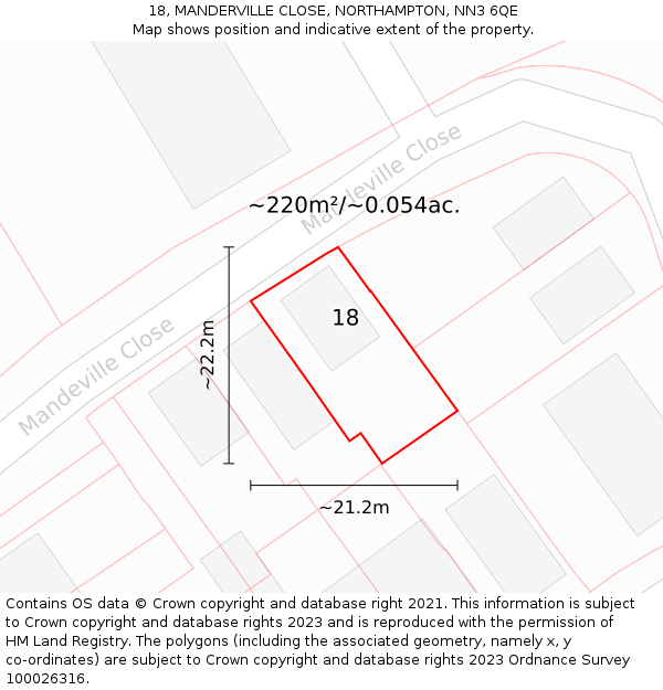 18, MANDERVILLE CLOSE, NORTHAMPTON, NN3 6QE: Plot and title map