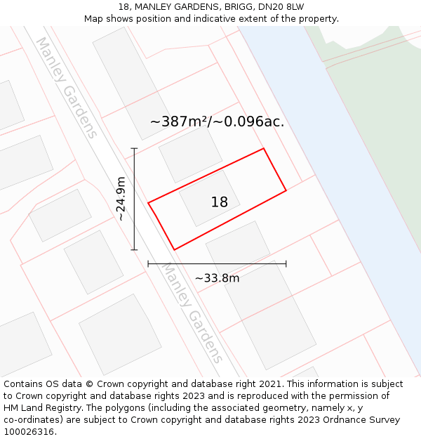 18, MANLEY GARDENS, BRIGG, DN20 8LW: Plot and title map