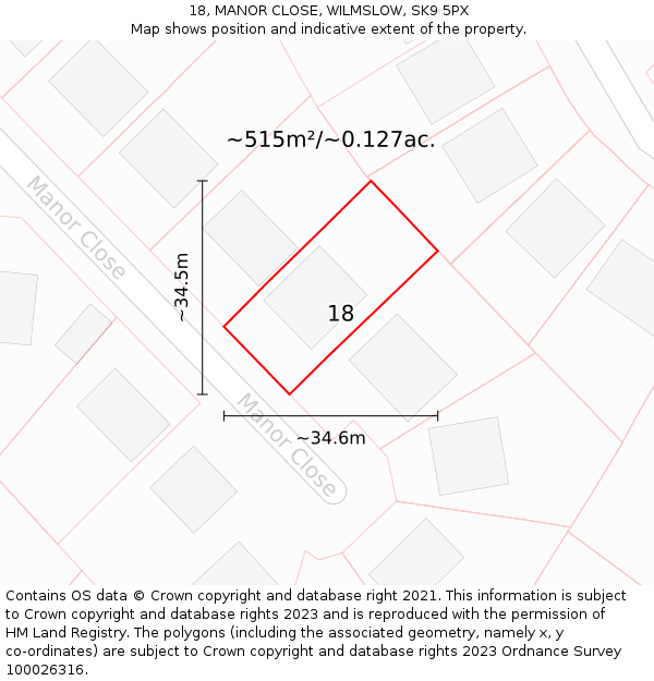 18, MANOR CLOSE, WILMSLOW, SK9 5PX: Plot and title map
