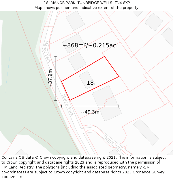 18, MANOR PARK, TUNBRIDGE WELLS, TN4 8XP: Plot and title map