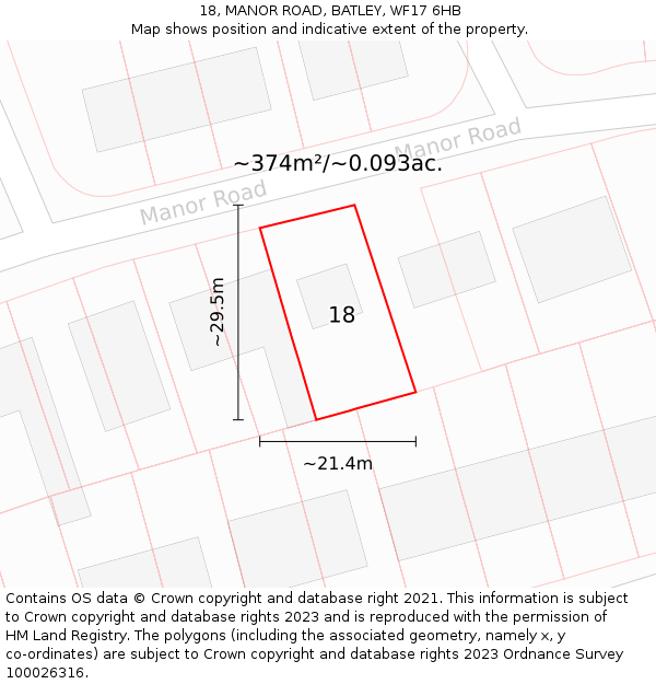 18, MANOR ROAD, BATLEY, WF17 6HB: Plot and title map