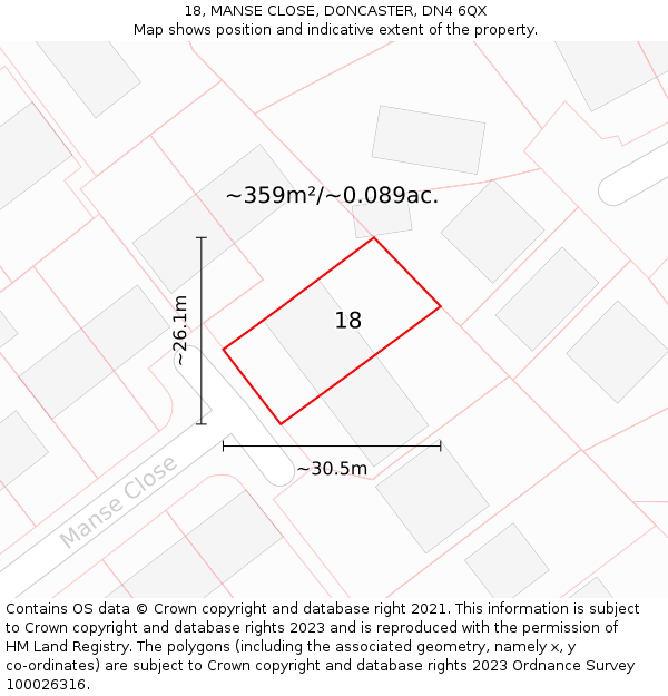 18, MANSE CLOSE, DONCASTER, DN4 6QX: Plot and title map