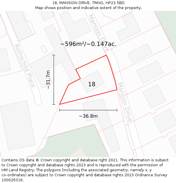 18, MANSION DRIVE, TRING, HP23 5BD: Plot and title map
