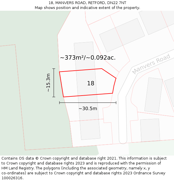 18, MANVERS ROAD, RETFORD, DN22 7NT: Plot and title map