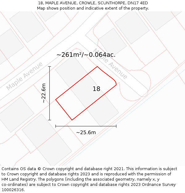 18, MAPLE AVENUE, CROWLE, SCUNTHORPE, DN17 4ED: Plot and title map