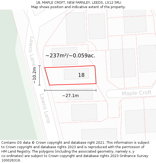 18, MAPLE CROFT, NEW FARNLEY, LEEDS, LS12 5RU: Plot and title map