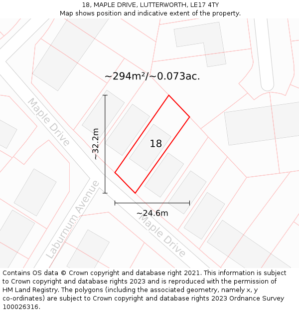 18, MAPLE DRIVE, LUTTERWORTH, LE17 4TY: Plot and title map