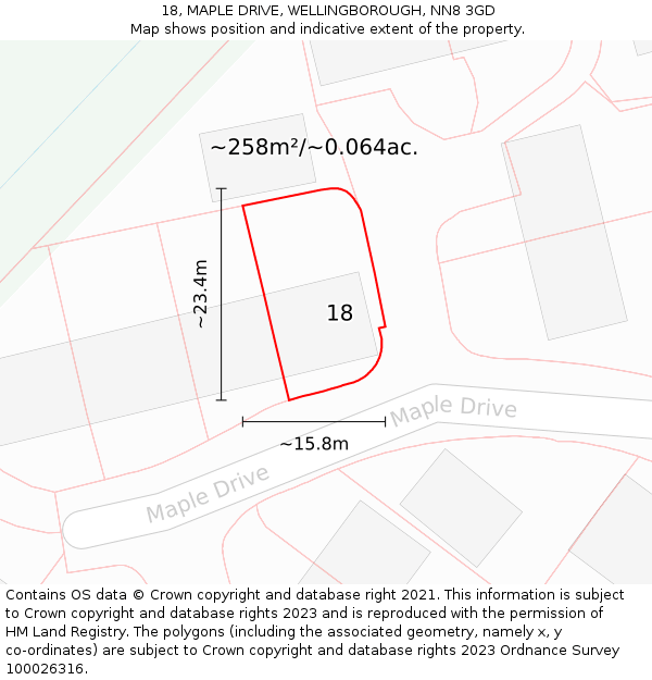 18, MAPLE DRIVE, WELLINGBOROUGH, NN8 3GD: Plot and title map