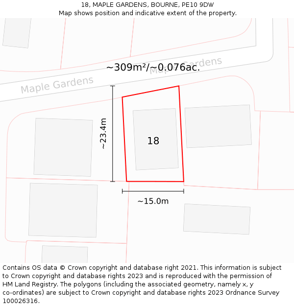 18, MAPLE GARDENS, BOURNE, PE10 9DW: Plot and title map