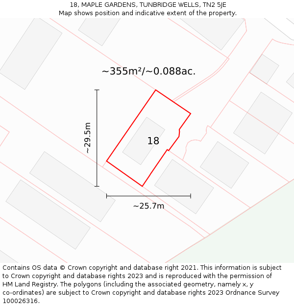 18, MAPLE GARDENS, TUNBRIDGE WELLS, TN2 5JE: Plot and title map