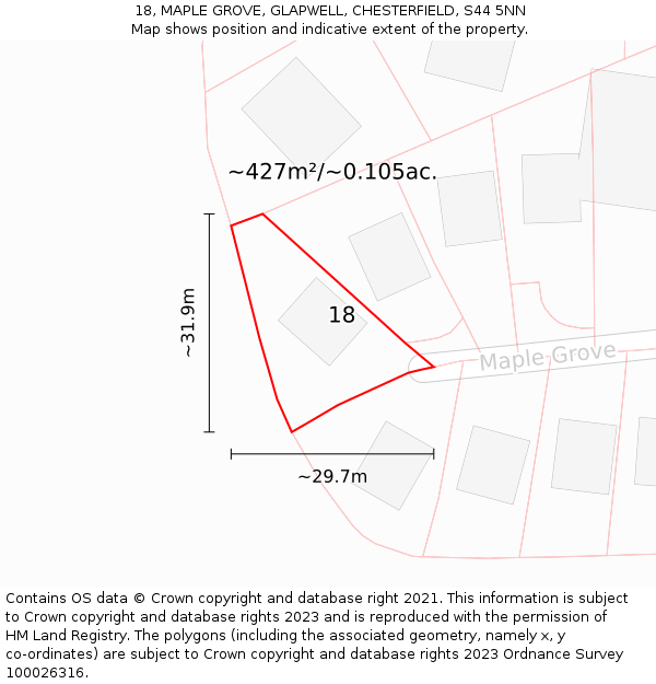 18, MAPLE GROVE, GLAPWELL, CHESTERFIELD, S44 5NN: Plot and title map