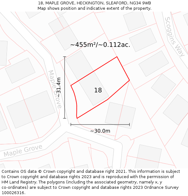 18, MAPLE GROVE, HECKINGTON, SLEAFORD, NG34 9WB: Plot and title map