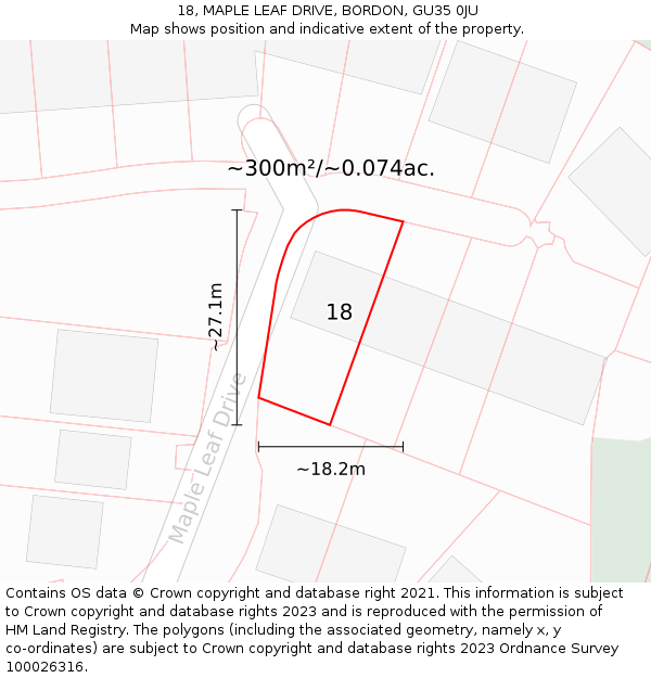 18, MAPLE LEAF DRIVE, BORDON, GU35 0JU: Plot and title map