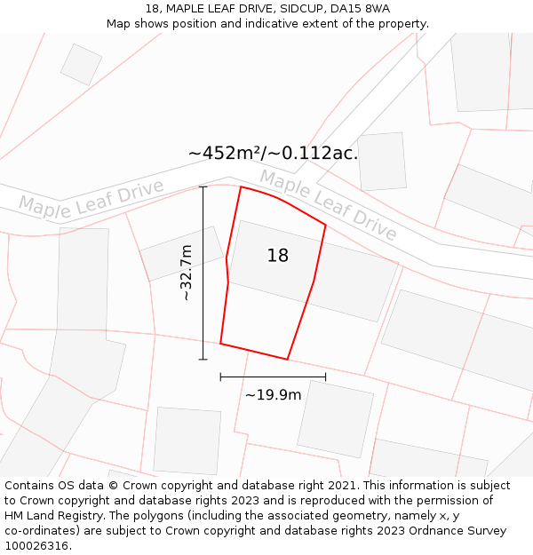 18, MAPLE LEAF DRIVE, SIDCUP, DA15 8WA: Plot and title map
