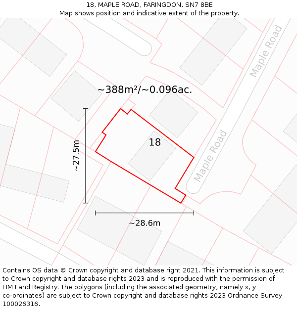 18, MAPLE ROAD, FARINGDON, SN7 8BE: Plot and title map