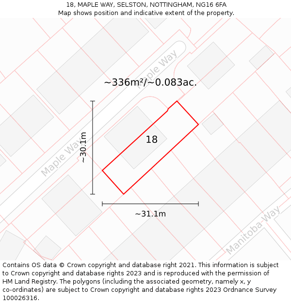 18, MAPLE WAY, SELSTON, NOTTINGHAM, NG16 6FA: Plot and title map