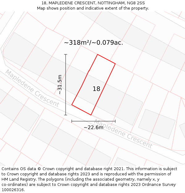 18, MAPLEDENE CRESCENT, NOTTINGHAM, NG8 2SS: Plot and title map