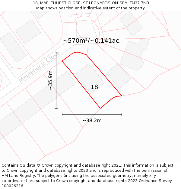18, MAPLEHURST CLOSE, ST LEONARDS-ON-SEA, TN37 7NB: Plot and title map