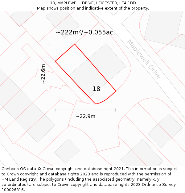 18, MAPLEWELL DRIVE, LEICESTER, LE4 1BD: Plot and title map