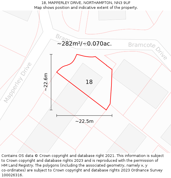 18, MAPPERLEY DRIVE, NORTHAMPTON, NN3 9UF: Plot and title map