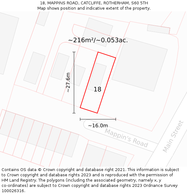 18, MAPPINS ROAD, CATCLIFFE, ROTHERHAM, S60 5TH: Plot and title map