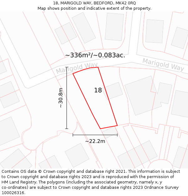 18, MARIGOLD WAY, BEDFORD, MK42 0RQ: Plot and title map