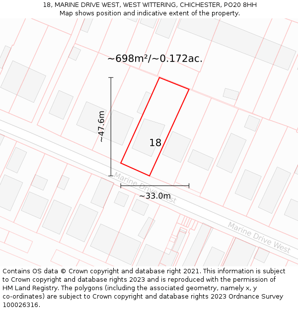 18, MARINE DRIVE WEST, WEST WITTERING, CHICHESTER, PO20 8HH: Plot and title map