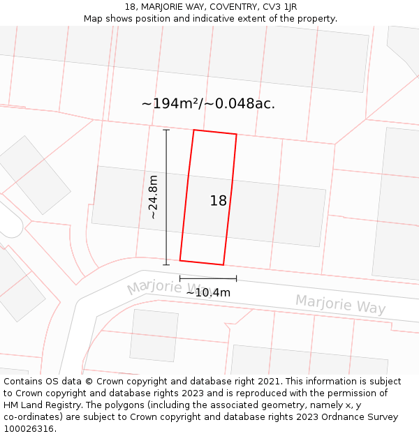 18, MARJORIE WAY, COVENTRY, CV3 1JR: Plot and title map