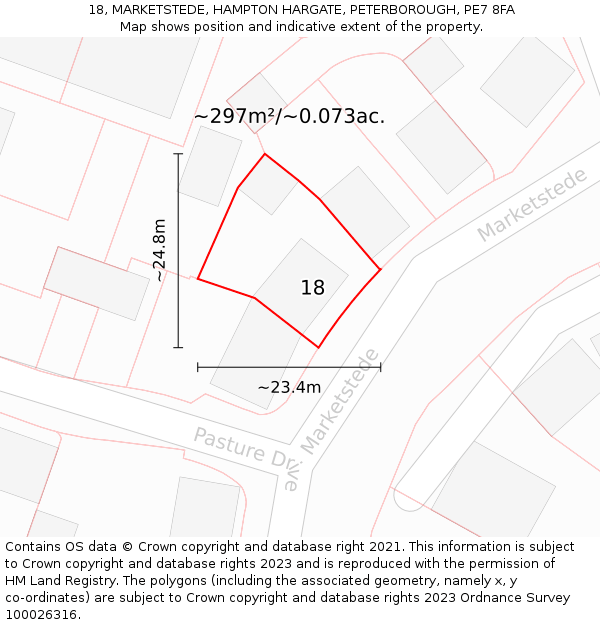 18, MARKETSTEDE, HAMPTON HARGATE, PETERBOROUGH, PE7 8FA: Plot and title map