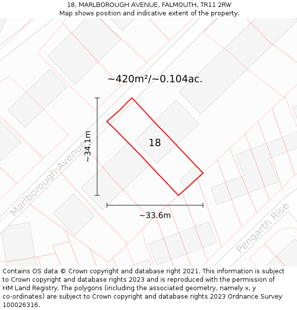 18, MARLBOROUGH AVENUE, FALMOUTH, TR11 2RW: Plot and title map