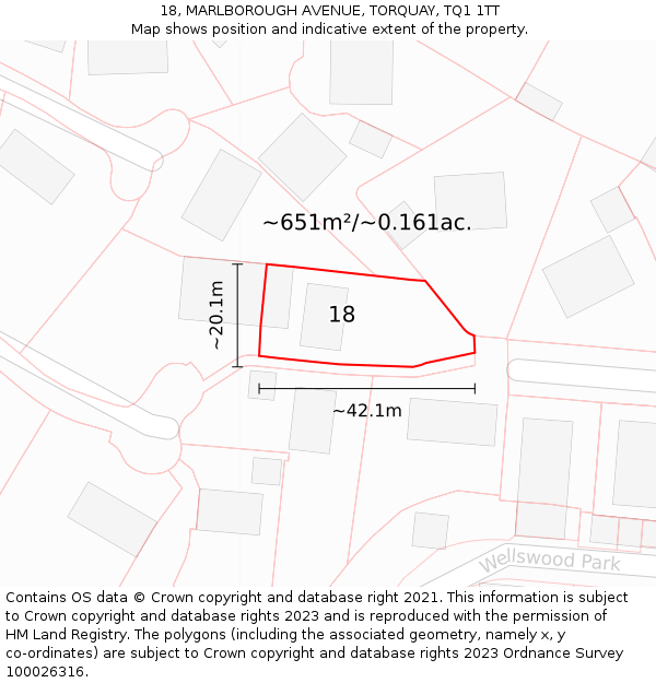 18, MARLBOROUGH AVENUE, TORQUAY, TQ1 1TT: Plot and title map