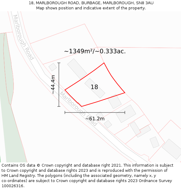 18, MARLBOROUGH ROAD, BURBAGE, MARLBOROUGH, SN8 3AU: Plot and title map