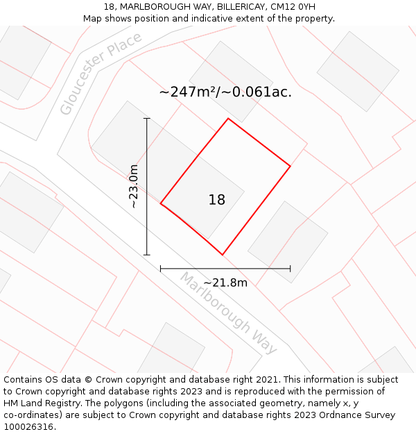 18, MARLBOROUGH WAY, BILLERICAY, CM12 0YH: Plot and title map