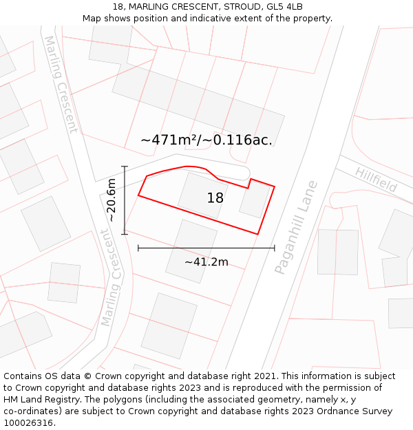 18, MARLING CRESCENT, STROUD, GL5 4LB: Plot and title map