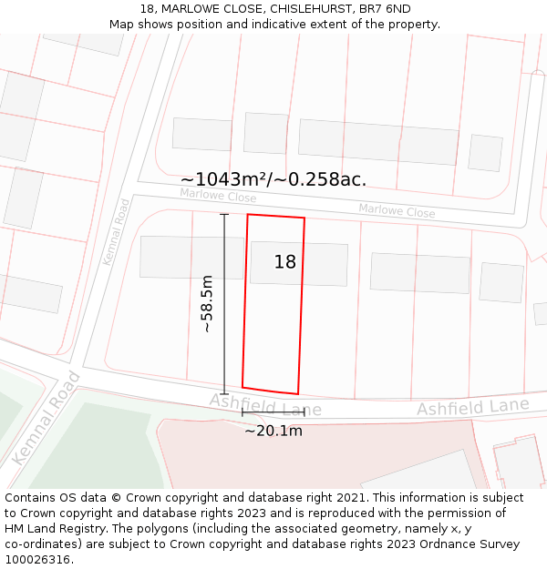 18, MARLOWE CLOSE, CHISLEHURST, BR7 6ND: Plot and title map