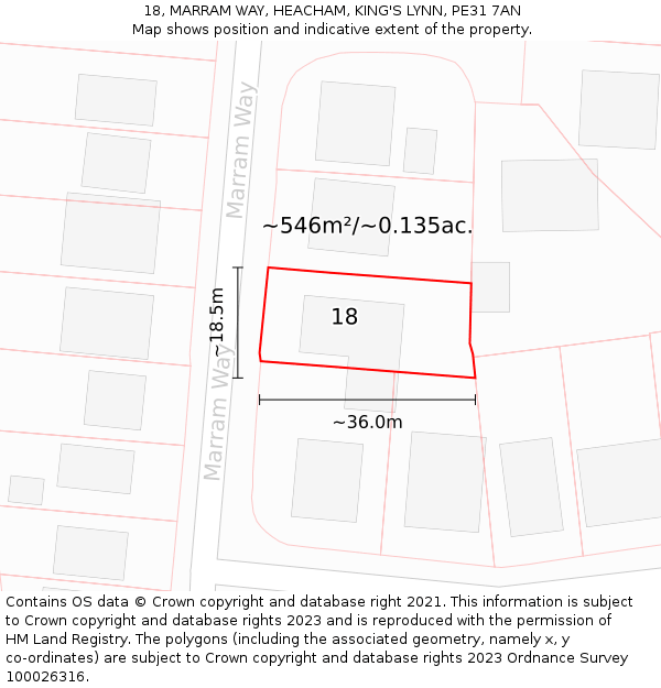 18, MARRAM WAY, HEACHAM, KING'S LYNN, PE31 7AN: Plot and title map
