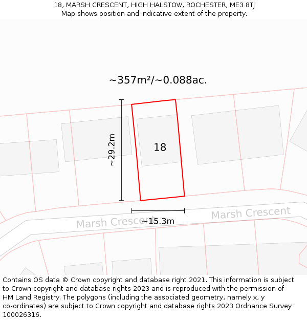 18, MARSH CRESCENT, HIGH HALSTOW, ROCHESTER, ME3 8TJ: Plot and title map
