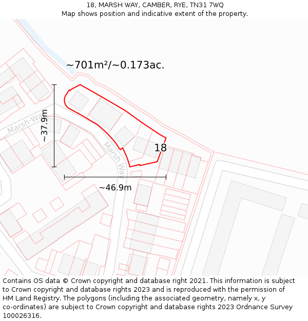 18, MARSH WAY, CAMBER, RYE, TN31 7WQ: Plot and title map