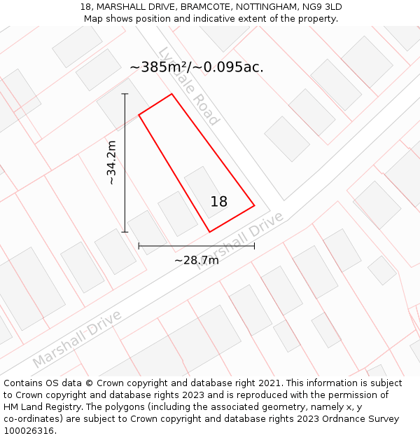 18, MARSHALL DRIVE, BRAMCOTE, NOTTINGHAM, NG9 3LD: Plot and title map
