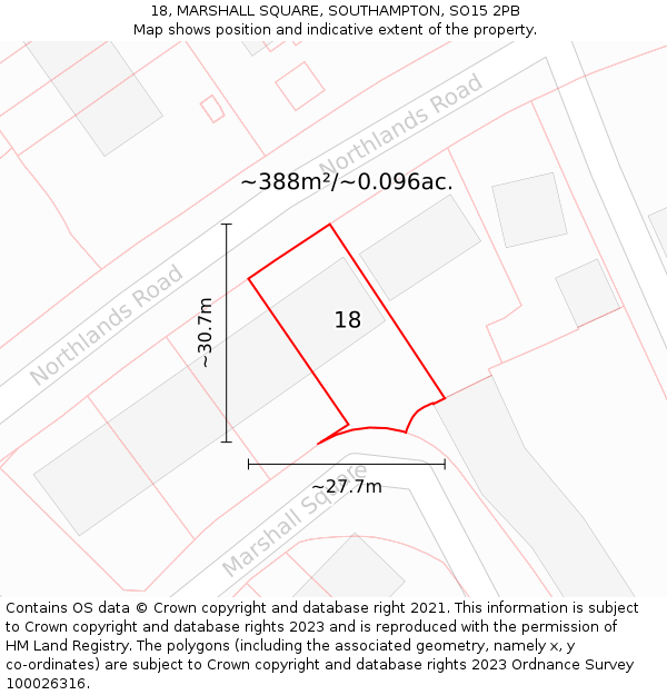 18, MARSHALL SQUARE, SOUTHAMPTON, SO15 2PB: Plot and title map