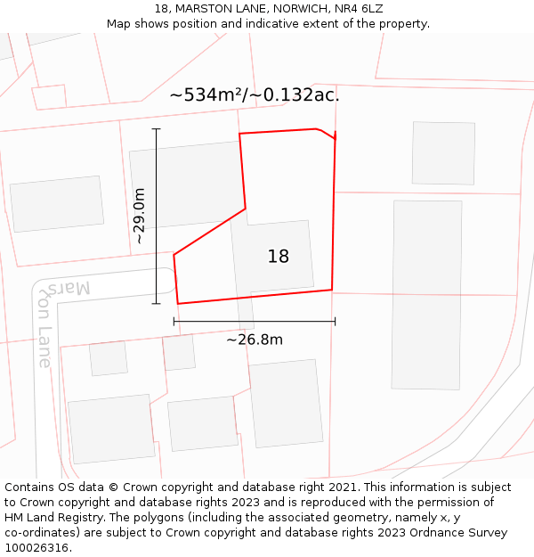 18, MARSTON LANE, NORWICH, NR4 6LZ: Plot and title map