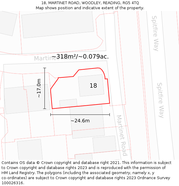 18, MARTINET ROAD, WOODLEY, READING, RG5 4TQ: Plot and title map