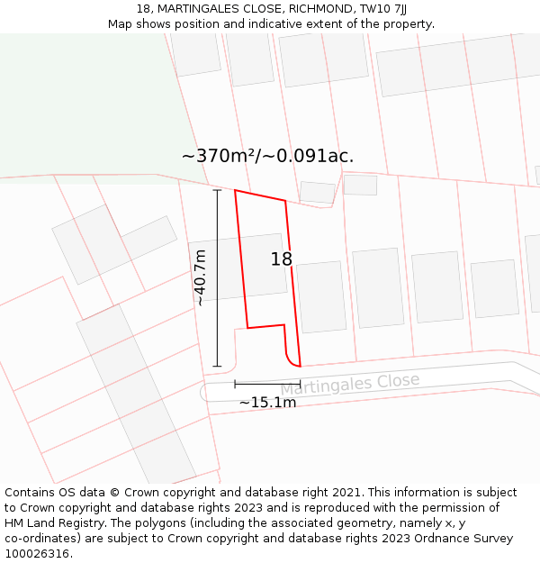 18, MARTINGALES CLOSE, RICHMOND, TW10 7JJ: Plot and title map