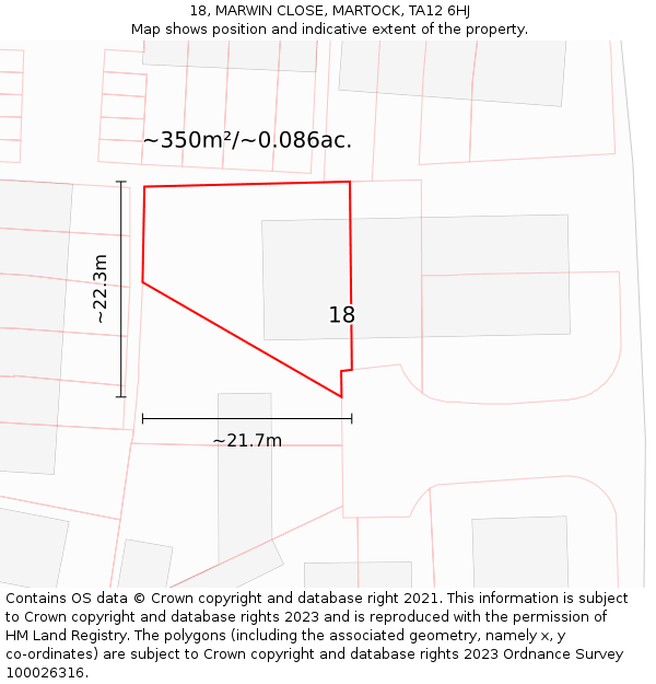 18, MARWIN CLOSE, MARTOCK, TA12 6HJ: Plot and title map