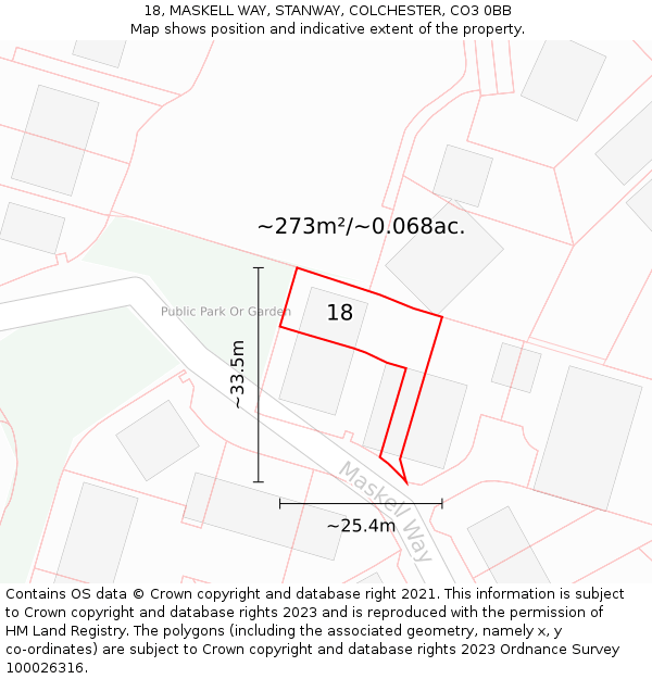 18, MASKELL WAY, STANWAY, COLCHESTER, CO3 0BB: Plot and title map