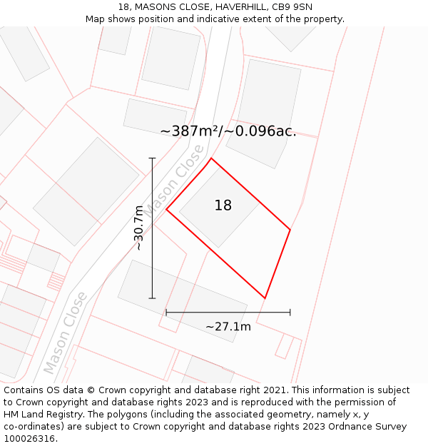 18, MASONS CLOSE, HAVERHILL, CB9 9SN: Plot and title map